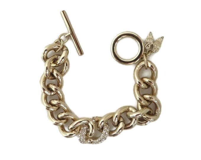 Victoria's Secret Bracelet - Rhinestone Chain Link, Chunky Gold Tone Bangle, Christmas - Birthday Gift, Gift Box
