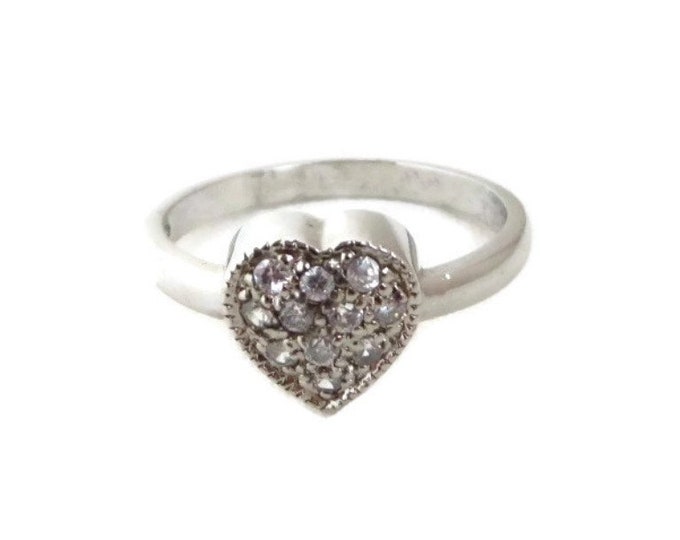 Sterling Silver CZ Heart Ring, Vintage Sweetheart Ring, Size 7