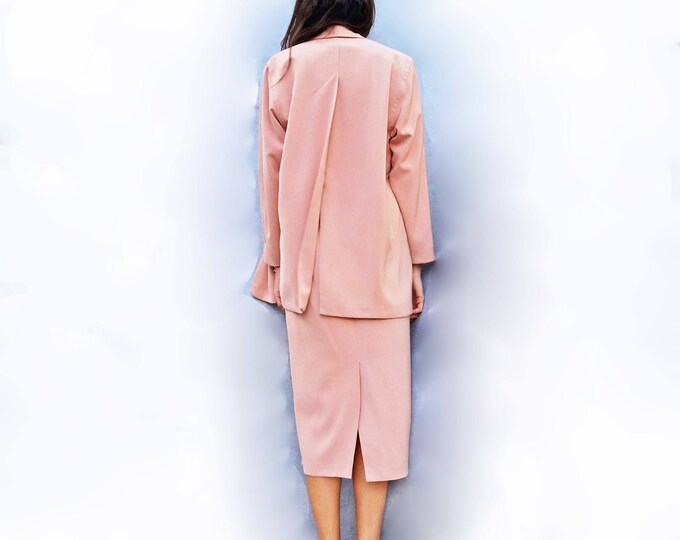 Pink Skirt Suit, Vintage 80s Suit, High Waist Skirt, Pencil Skirt, Oversized 80s Jacket, 1980s Suit, Skirt Set, Business Suit, Skirt Suit