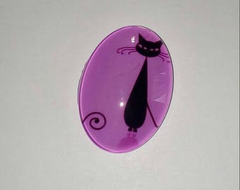 X 1 black cat glass oval Cabochon