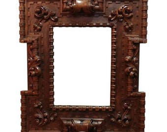 18th century highly carved monumental Wooden Frame w/Mirror