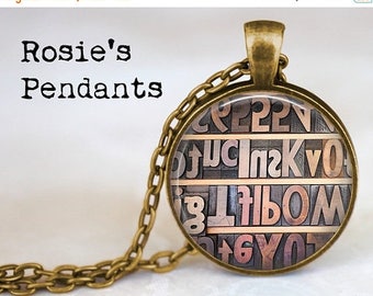 Antique Printing Press Letters Pendant Necklace