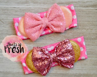 Minnie Mouse ears headband with sequin Bow, Minnie Mouse headband, Baby's first Disney trip, Disney vacation, Minnie Mouse birthday bow
