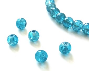 10 Blue 6mm glass crackled beads