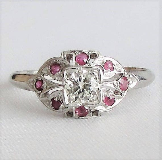 For RF Only Platinum Diamond and Ruby Engagement Ring