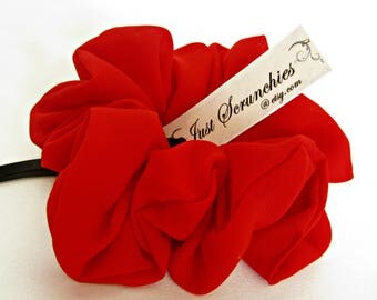 Huge Red Scrunchie - Bright Red Hair Bow - Big Chiffon Scrunchy - Hair Scarf - Gift for Her - Hair Ties and Elastic