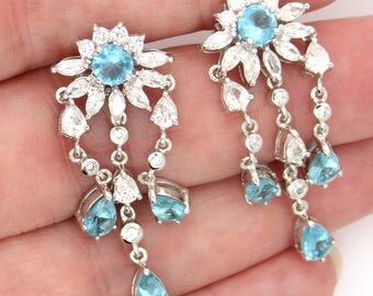 QUKE Kroonluchter Kwastje Oorbellen Zirconia Kristal Lange Druppel Hangende Ketting Oorbellen voor Vrouwen Meisjes, Kristal, Zirkonia