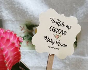 Personalized Favor Tags with stick 2x2", tags, Thank You tags, Favor tags, baby Shower, let love grow, watch me grow, (oneside only)