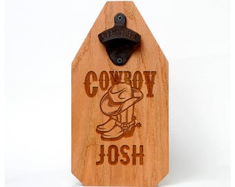 Personalized Cowboy Bottle Opener Custom Western Wood Sign Cowboy Boots
