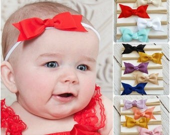 SET of 5 Nylon baby headbands, baby headbands, nylon headband,newborn baby headband set,baby girl headbands,mini bow headband,White headband