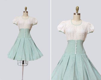 1950s Pomona Dress { S } Early 60s Full Skirt Eyelet Mini Dress
