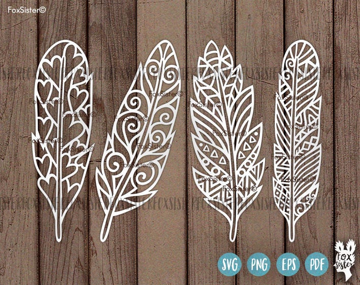 Download Boho Feathers SVG Cut File Templates Tribal Feather