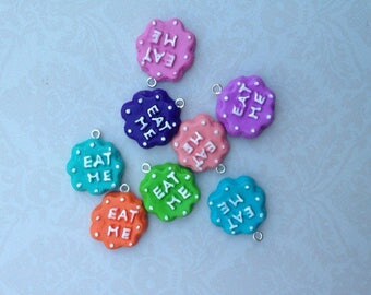 set of 8 charm cake eat me multicolor fimo