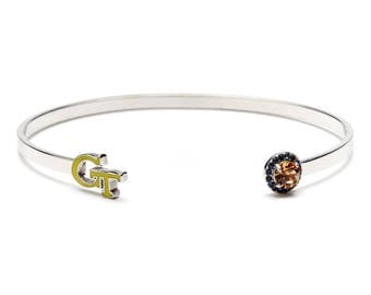 Georgia Tech Gold GT Bangle Bracelet with Crystals