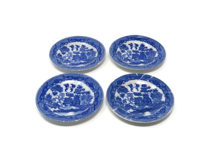 Set of 4 Blue Willow Plates 3" Toy Child's Set Made in Japan / 4 China Toy Dishes / Pretend Play Toy Set / Vintage Play Set