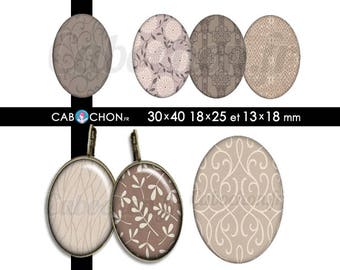 Taupe • 45 Images Digitales OVALES 30x40 18x25 13x18 mm page sheet cabochon bijoux liberty london taupe prune digital marron brun