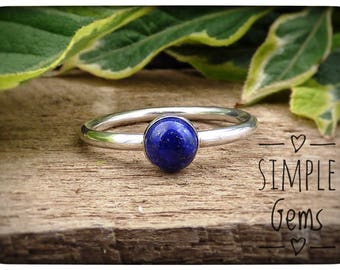 Lapis Lazuli Ring, Natural Stone, Lapis Ring, December Birthstone, Simple Setting, 925 Sterling Silver, Blue Stone Ring