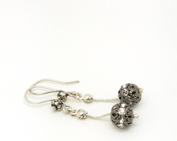 Silver Boho Dangle Earrings - Bohemian Drop Earrings - Silver Bali Earrings - Simple Everyday Silver Earrings, Silver ball earrings