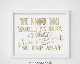 70% OFF THRU 8/26 ONLY Wedding Signs, We Know You Would Be Here Today If Heaven Wasn't So Far Away, 8x10 distressed gold Memorial Memory Sig