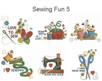 Sewing Fun 5 Machine Embroidery Designs Pack Instant Download 4x4 hoop 10 designs APE2577