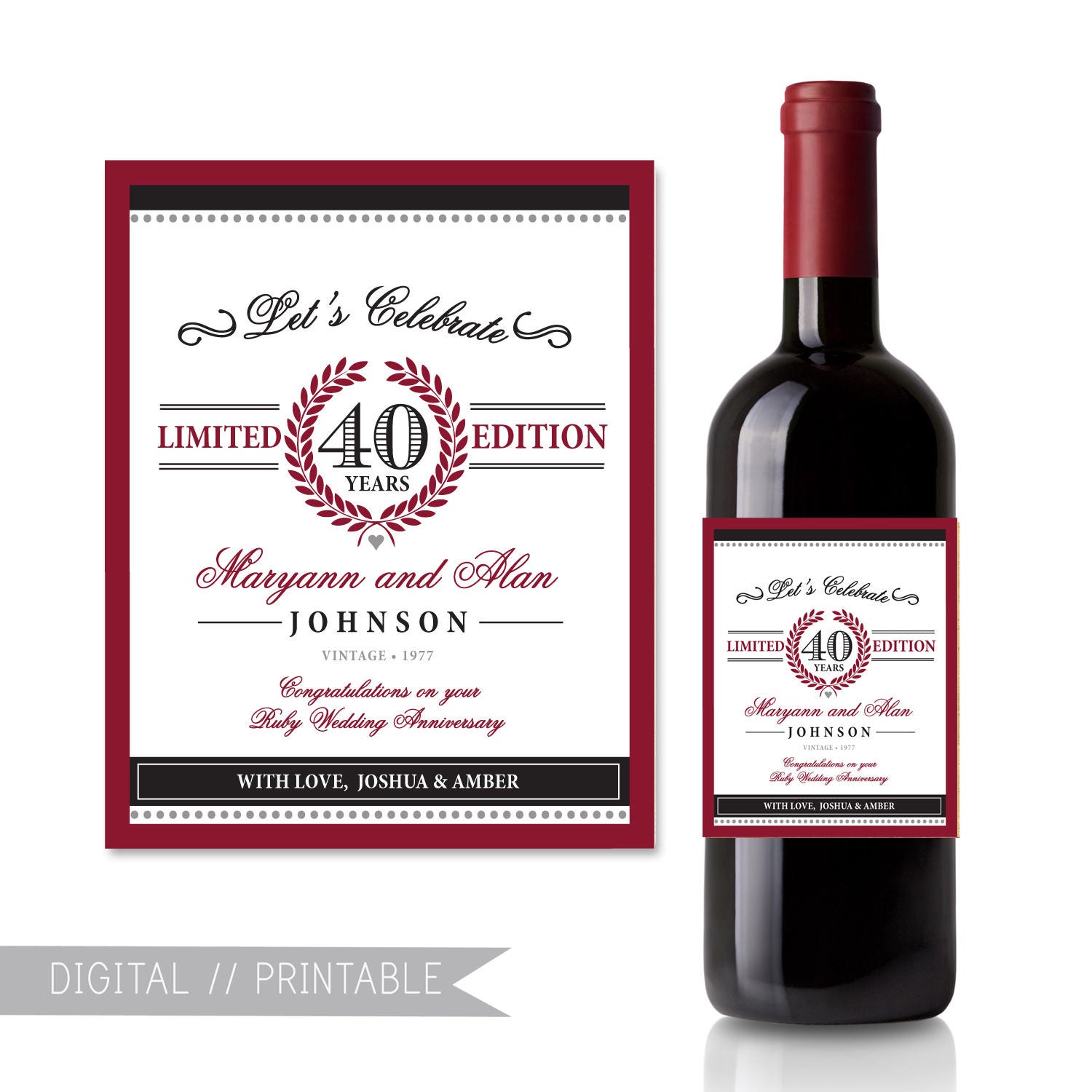 Download 40th Anniversary printable wine label, Ruby Wedding ...