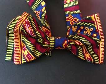 Noeud Papillon double en tissu africain wax imprimé motifs liberty scratch fantaisie original ethnique geometrique