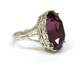gothic wedding ring alternative engagement ring antique silver amethyst swarovski crystal stone - Gothic Wedding Rings gothic wedding ring alternative engagement ring antique silver amethyst swarovski crystal stone - Gothic Wedding Rings