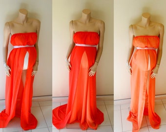 Orange Chiffon Maternity Dresses #rts