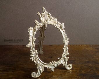 Vintage brass picture holder/ photo holder, oval brass frame, ornate Victorian style , Art Nouveau, display styling prop,