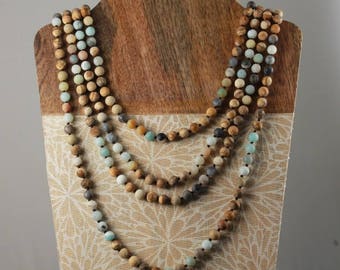 Long Beaded Necklace, Amazonite and Picture Jasper, Gemstone Necklace, Multi-colored Necklace, 60 Inches(Primary picture is 2 necklaces)