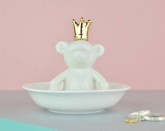 On Sale Personalised Jewellery Dish - Teddy Bear - Ring Dish - Trinket Dish - Personalised gift for Girls - Jewellery Storage - Crown - Cera