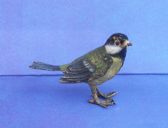 Antique Austrian Bronze Cold-painted English Garden Bird Miniature Great Tit