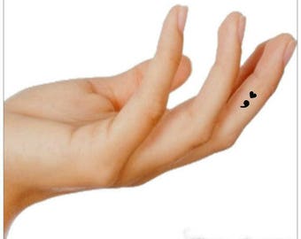 Temporary Tattoo 5 Mini Semicolon Heart Waterproof Fake Finger Tattoos Thin Durable Realistic