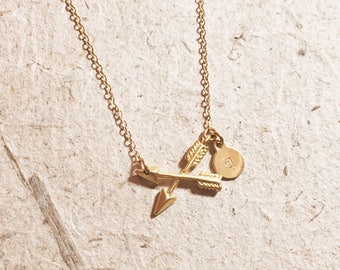 Personalized Girlfriend Gift, Best Friend Gift, Crossed Arrows Friendship Necklace, Gift for Her, Gold Arrow Necklace