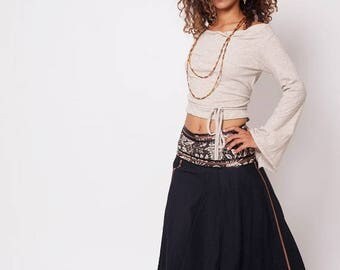 Bohemian Skirt , Boho Skirt , Bohemian Clothing , Black Gypsy Skirt , Long Skirt , One Size