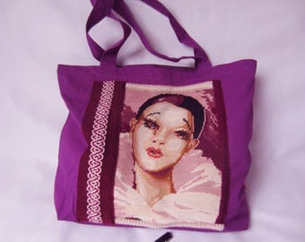 Transport bag - Shoulder bag nicely decorated with a vintage tapestry of Pierrot and Colombine