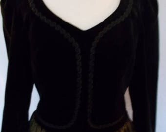 summer sale Vintage dress 80s Laura Ashley Black velvet gold evening dress size small medium