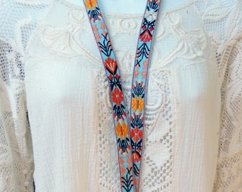 Floral Lanyard, Woven Keychain Lanyard, Bohemian Style, Key Holders, Fabri Lanyards, Unique Woven Textile