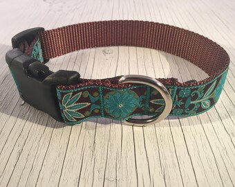 Teal Zinnia Dog Collar