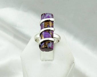 Rare Vintage Mohave Purple Turquoise Cylinder Sterling Silver Ring #MOHAVE-SR4
