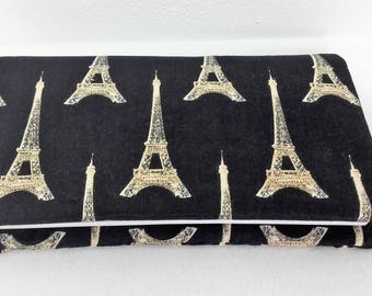 Fabric checkbook cover patterns black Eiffel Tower