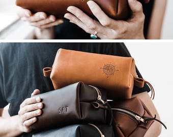 Huge SALE 50% OFF... Dopp Kit Bag Groomsmen Gift Leather Toiletry Bag with Monogram Mens Toiletry Bag Leather Custom Dopp Kit Portland
