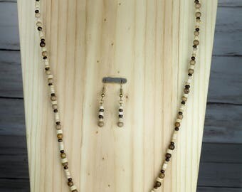 Wooden Bead Necklace & Earrings In Stock! Ships Immediately!