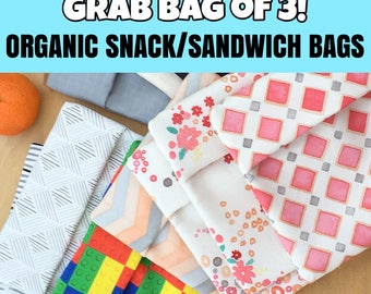 Organic Snack Bags, Sandwich Bags, Reusable, GRAB Bag of 3!