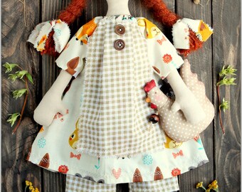 Primitive Raggedy Doll Brenda fabric soft doll rag doll cloth doll handmade doll
