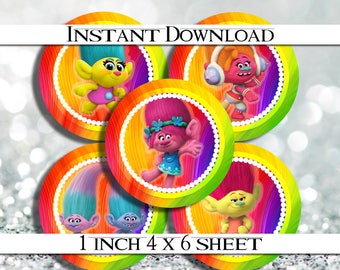 50% OFF SALE INSTANT Download Trolls 4x6 Digital 1" Inch Bottle Cap Image/Digital Collage sheet