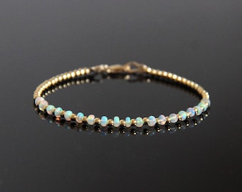 Opal Beaded Bracelet Gold - Opal Bracelet, Opalite Bracelet, Natural Opal, Fire Opal Bracelet, Opal Jewelry, October Birthstone Bracelet