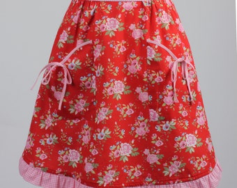 On Sale Vintage Style apron/floral apron/Red apron