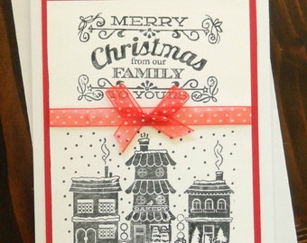 Handmade Hand Stamped Christmas Card, From our Family to Yours