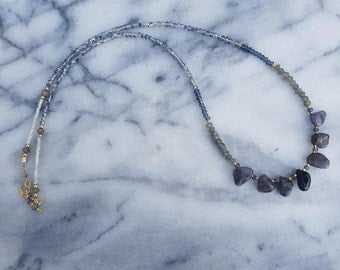 Kyanite and Labradorite Necklace, Wrap Bracelet, with Crystal Glass and Gold Filled